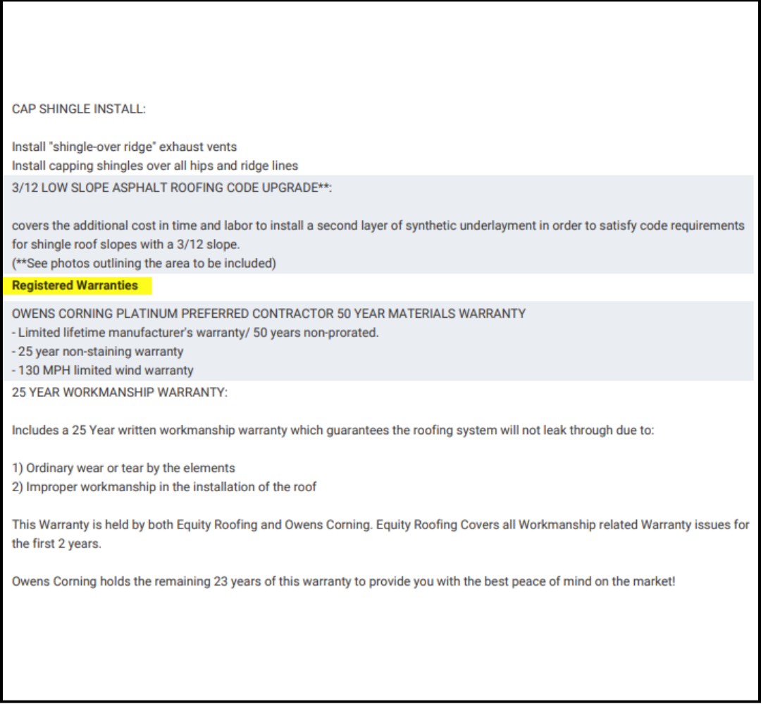 Central PA Roofing Quote Example 3