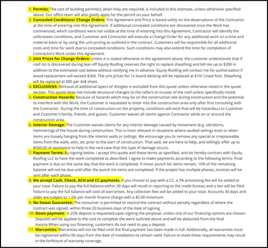 Central PA Roofing Quote Example 4